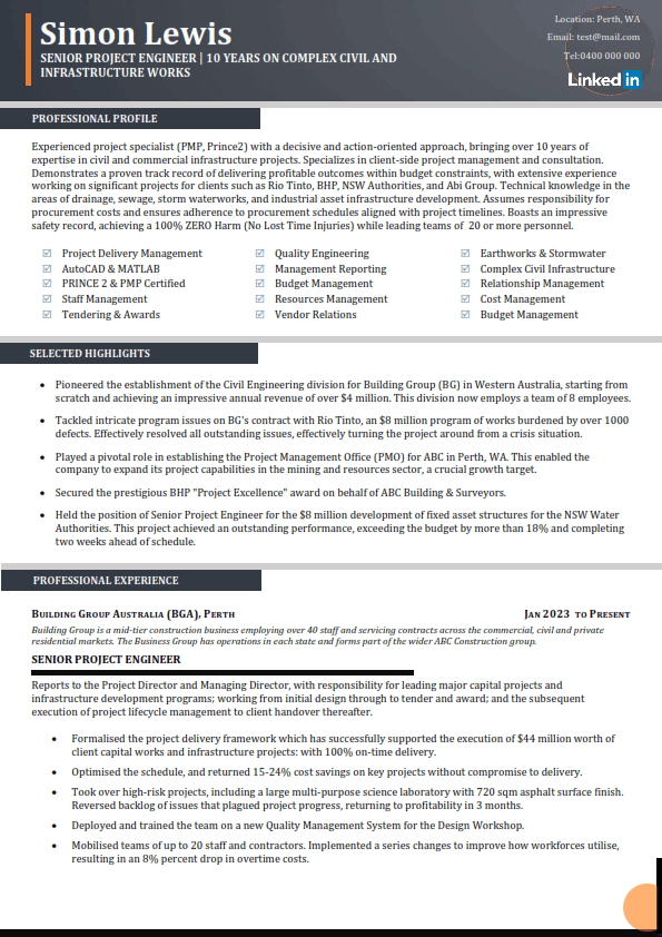 Project engineer resume - Simon Lewis