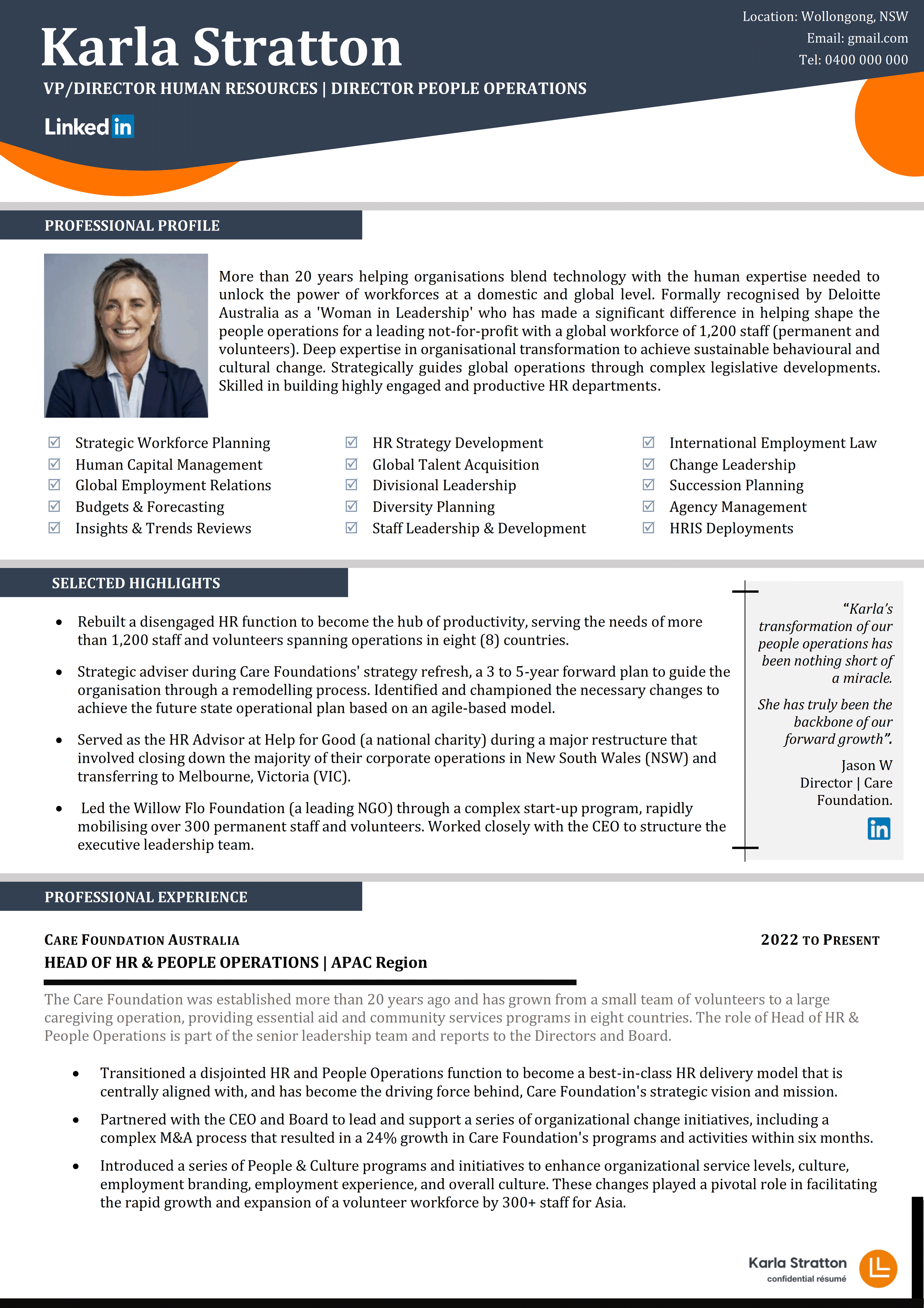 VP HR Manager People Operations Resume - Karla Stratton