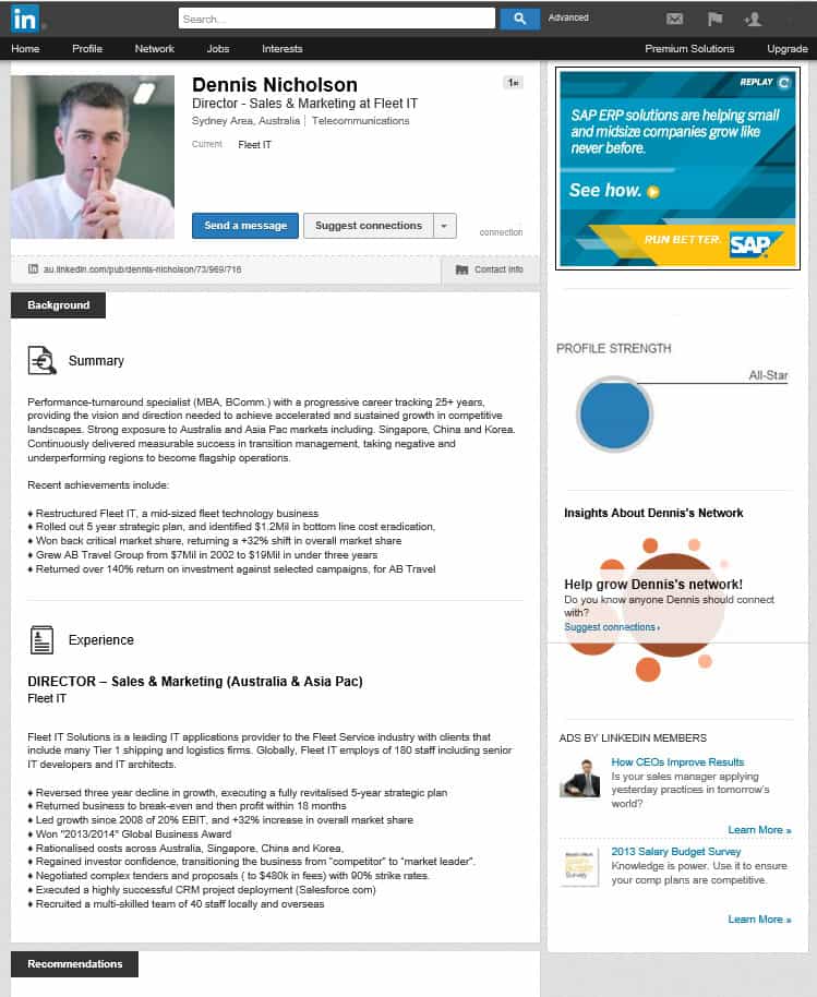 example linked profile