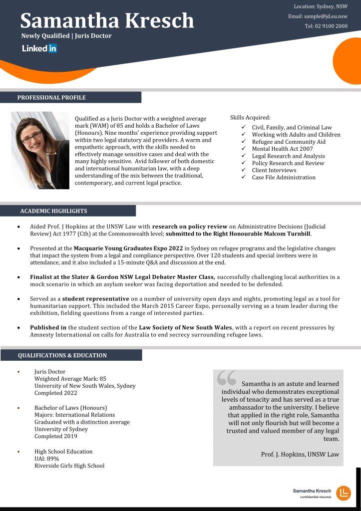 Example legal graduate resume