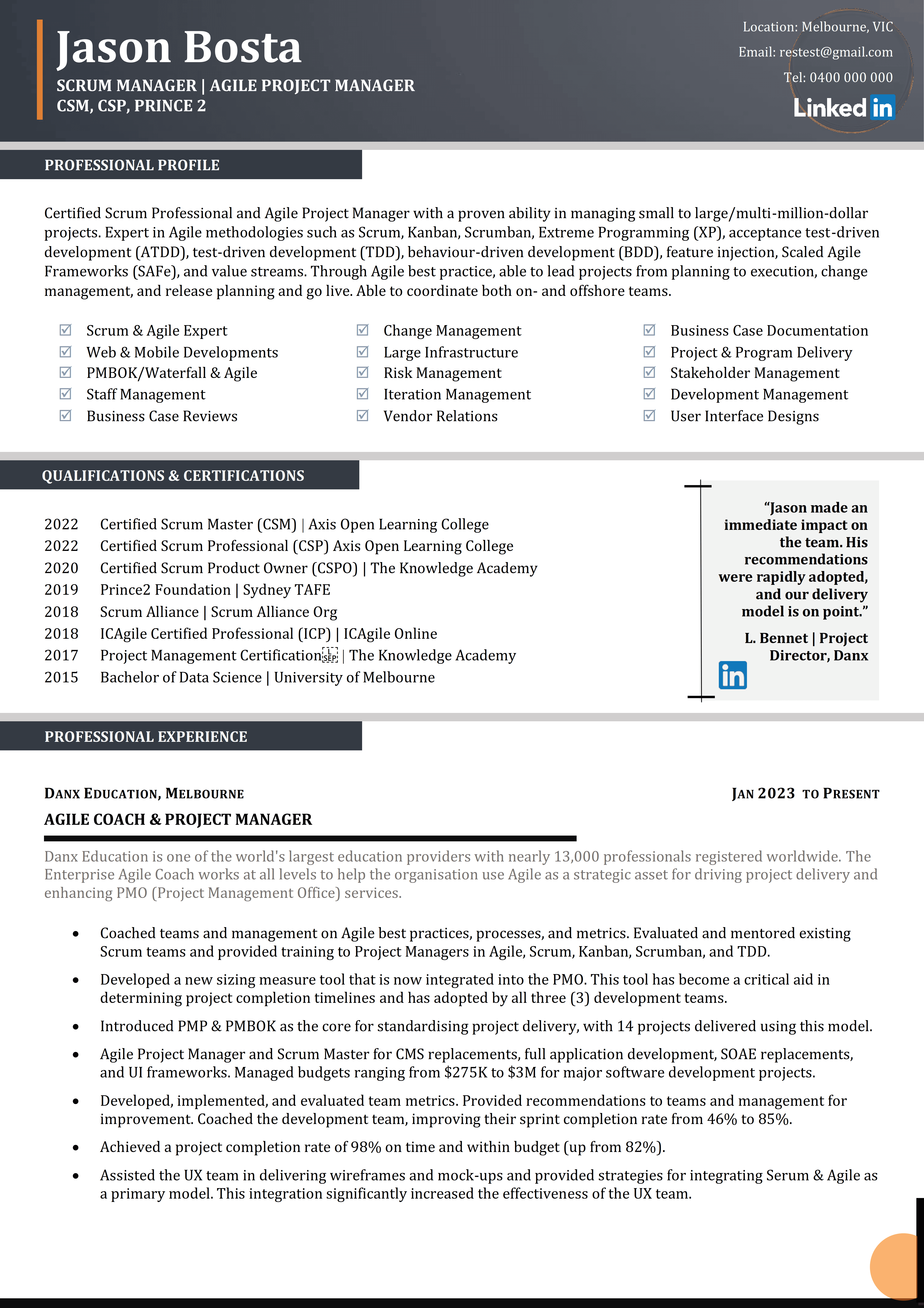 Example resume Scrum Master