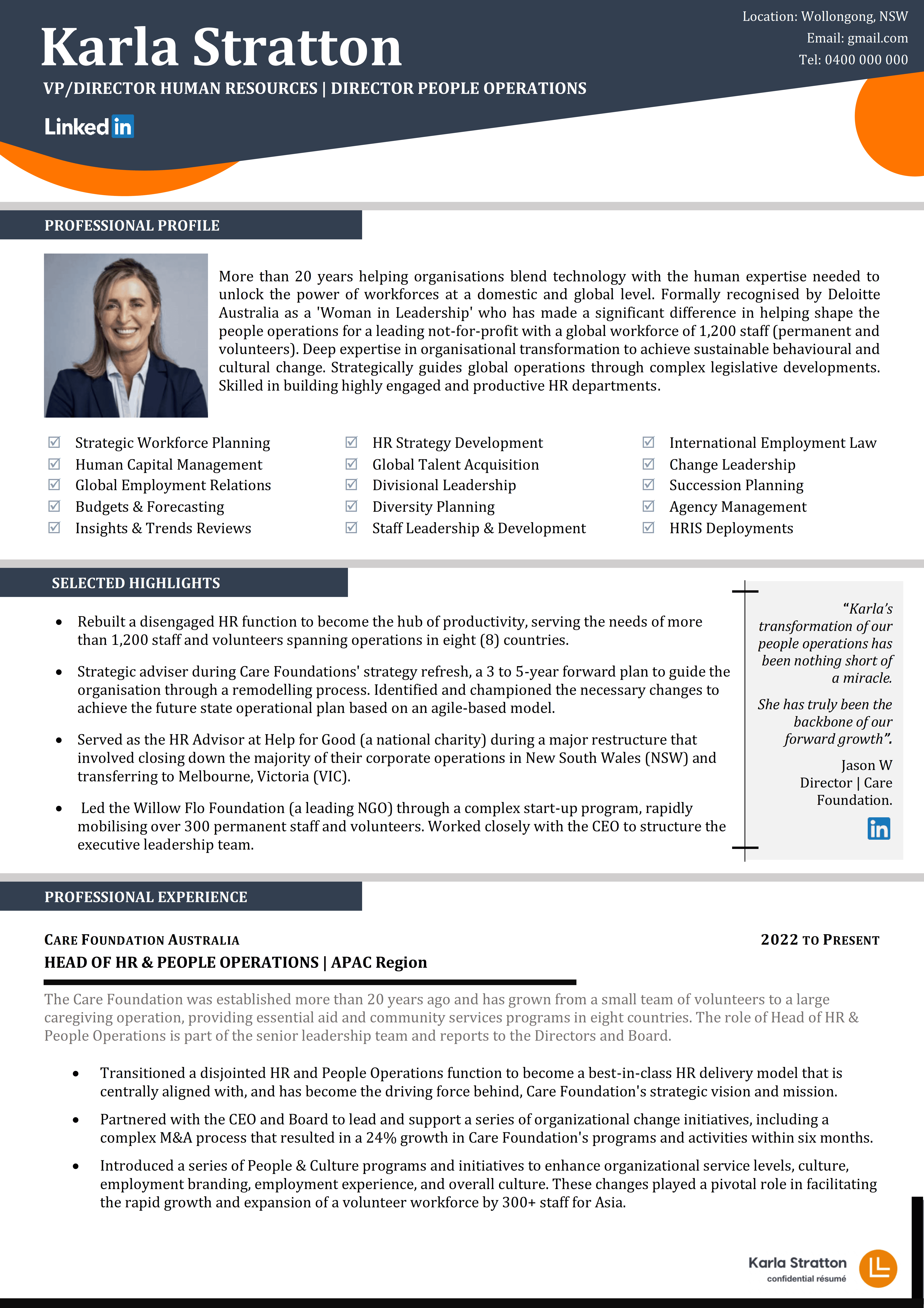 example resume HR manager