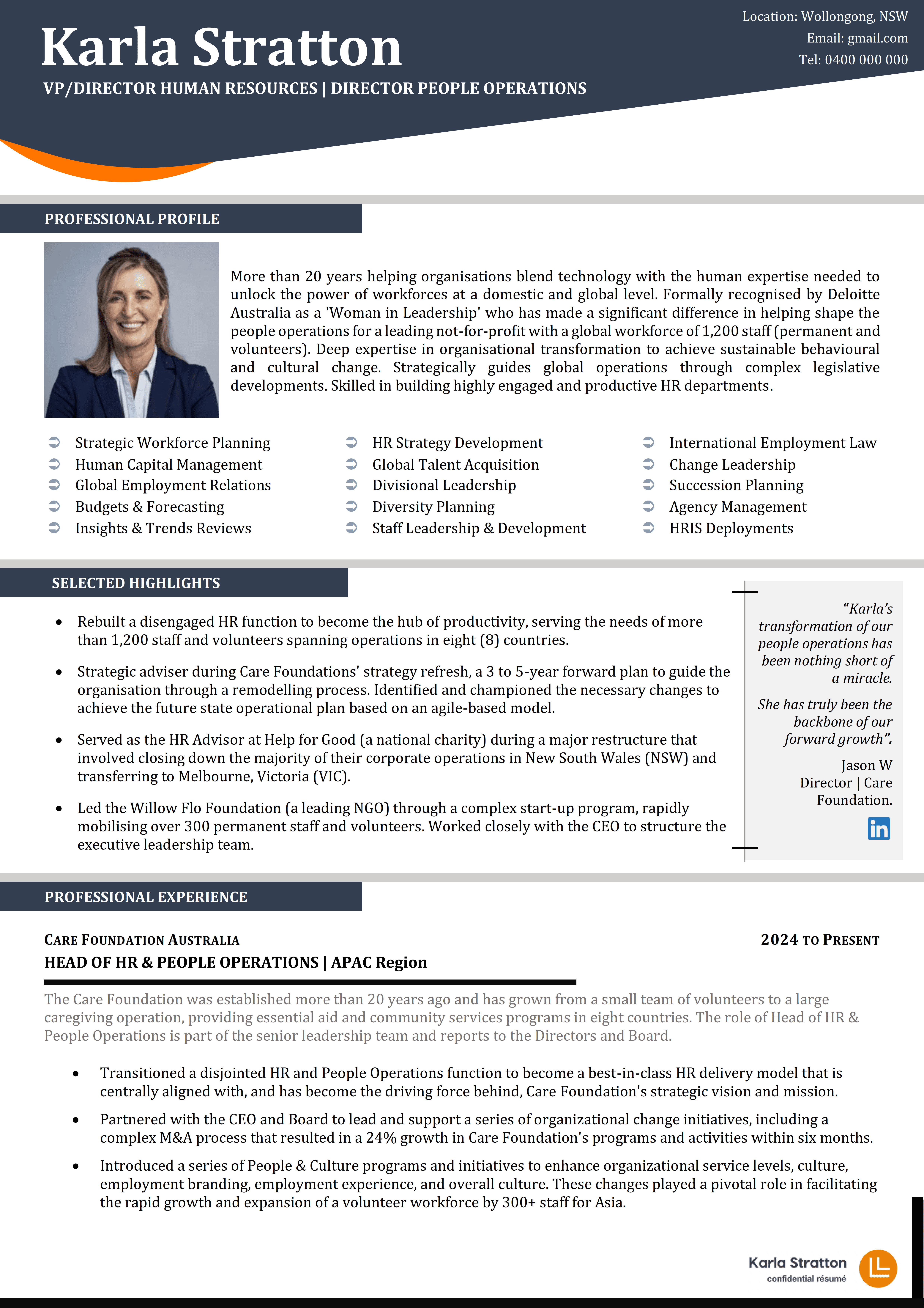 example of HR resume